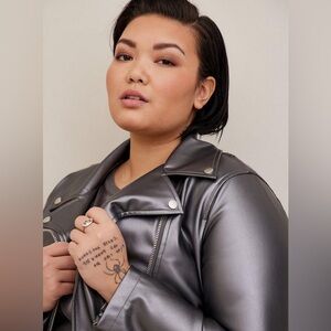 Torrid Faux Leather Metallic Moto Jacket in Gun Metal Color